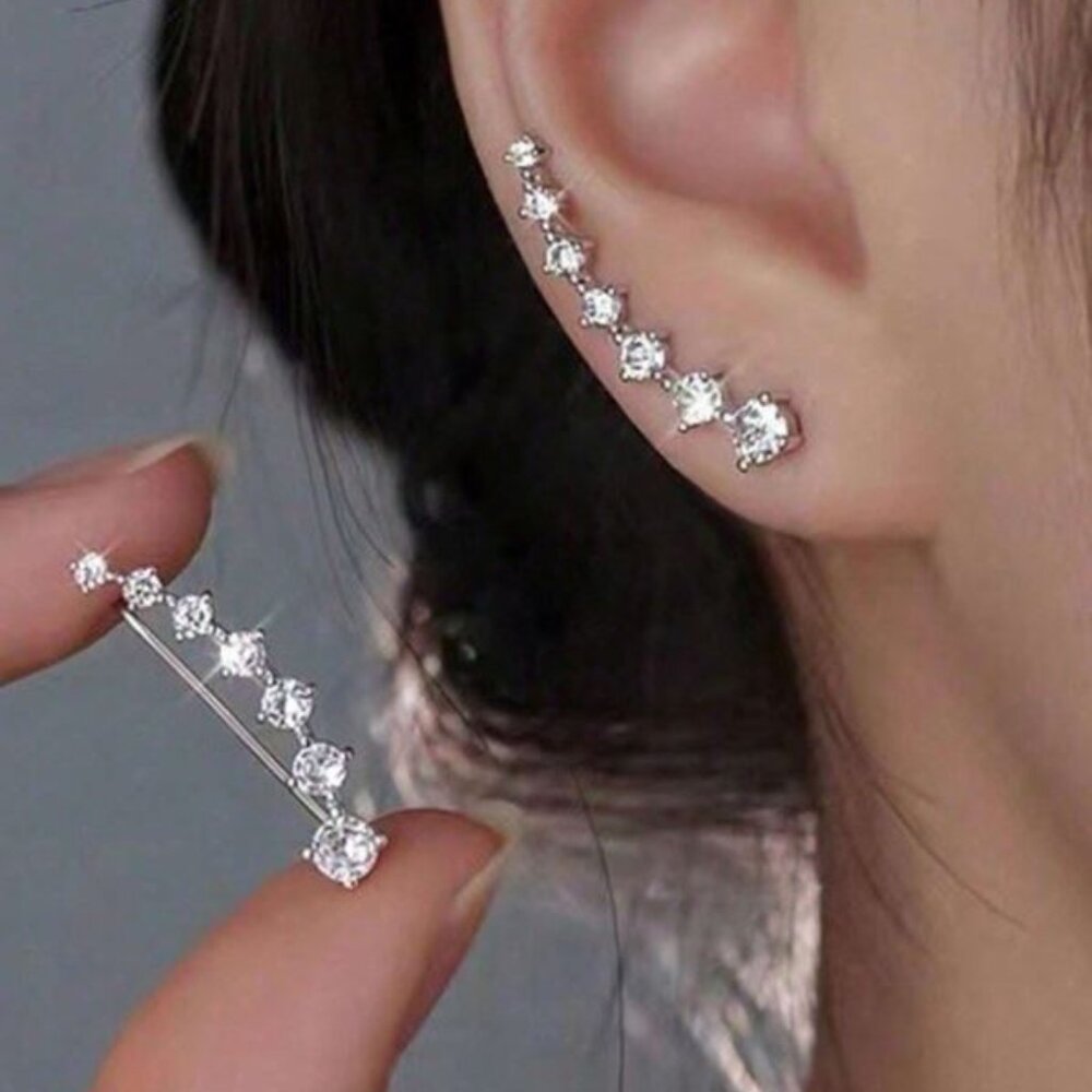 1 Set Of CZ Decorated Pierced Earrings For Girls
